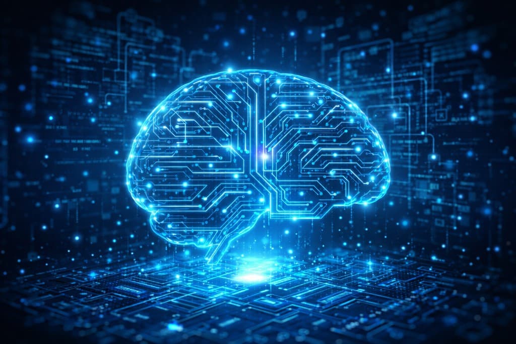 Concept art of a luminous neural brain representing Nara Labs AI research