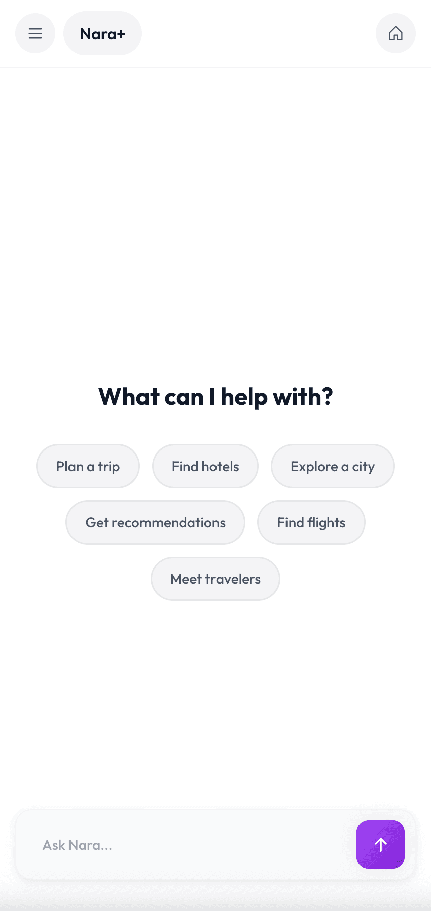 NARA+ assistant — ask for trips, hotels, and travelers